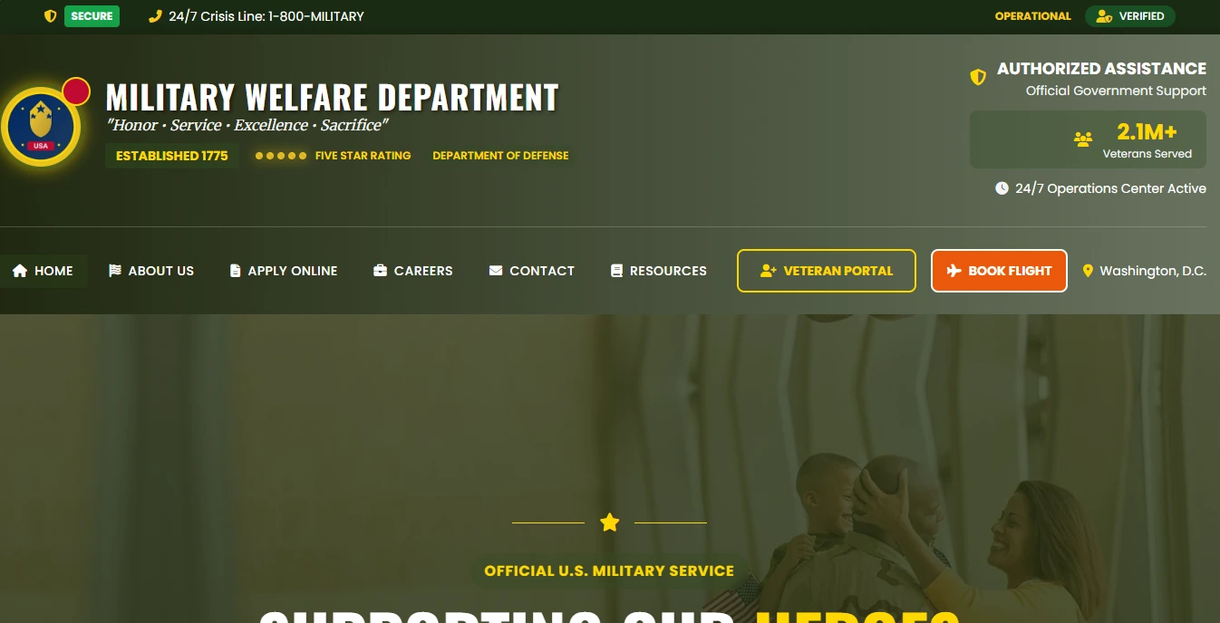 Military Welfare Department Website Preview Image